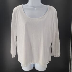 Pamela Stewart Vintage white floral overlay women's blouse Size XL Cottagecore